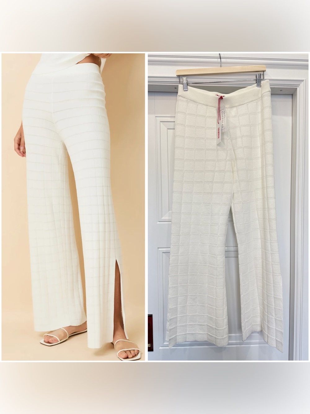 NWT SOLID AND STRIPED KNIT LOGAN PANTS WHITE GRID MEDIUM RET $198